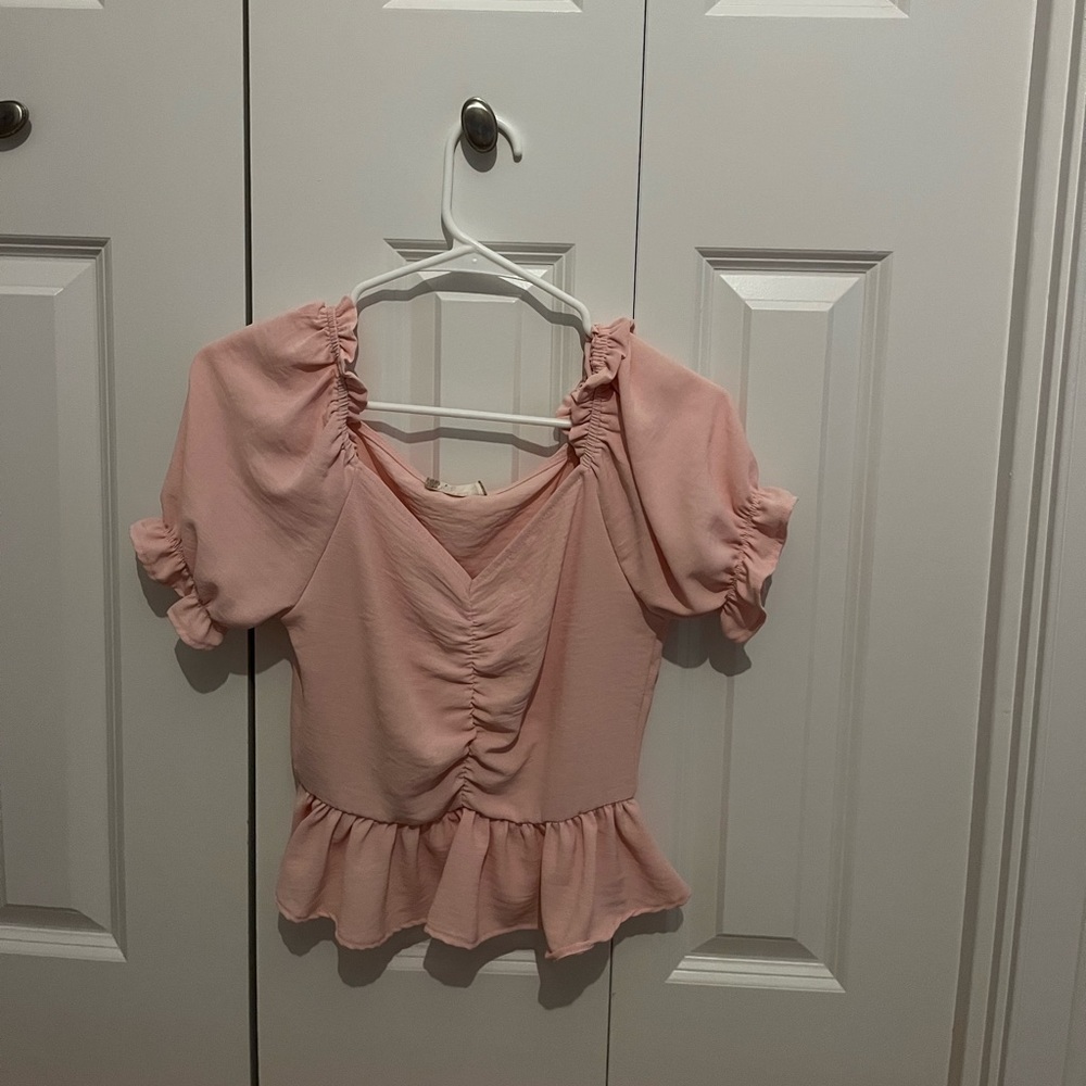 Alter’d state pink ruffles short sleeve shirt